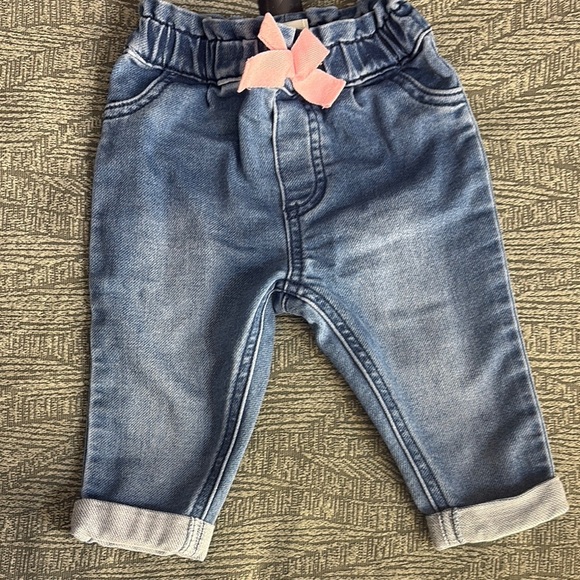 Blue Denim Kids Bottoms with Pink Bow - Picture 1 of 3